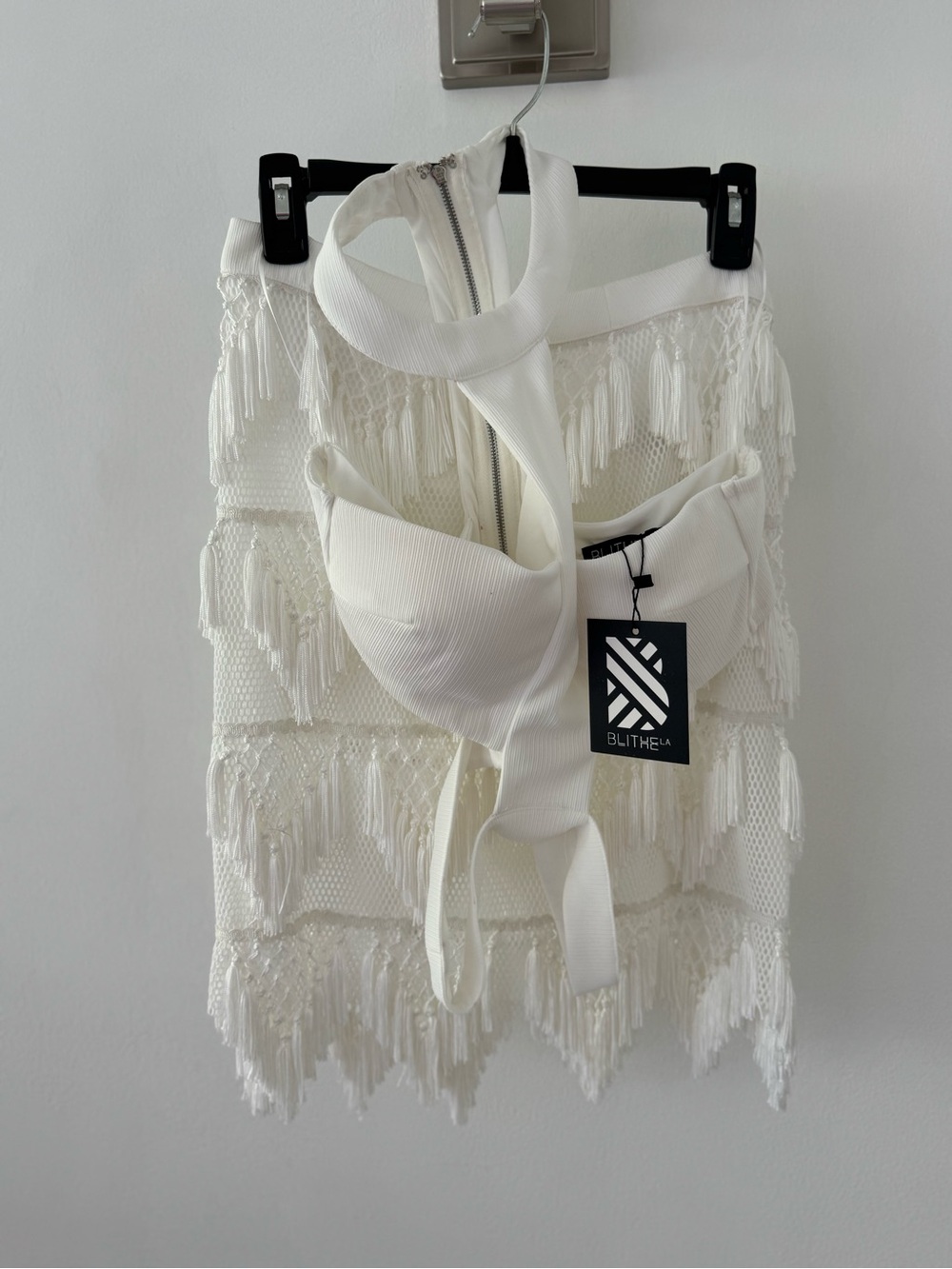 White Fringe Tiered Mini Skirt Set